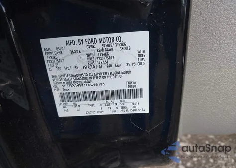 2007 Ford F-150 Fx4/Stx/Xl/Xlt from USA, damaged, VIN 1FTRX14W77KC98195